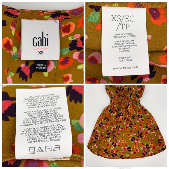 Cabi Burnished Blouse # 4042, Gold Floral Print Long Sleeve Blouse, XS - Picture 16 of 16